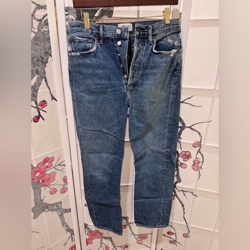 Agolde Riley straight cropped jeans cotton denim with distressed
